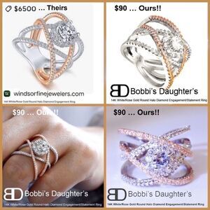 ❤️018❤️ 14K White Gold/Rose Gold Round Halo Diamond Engagement/Statement Ring